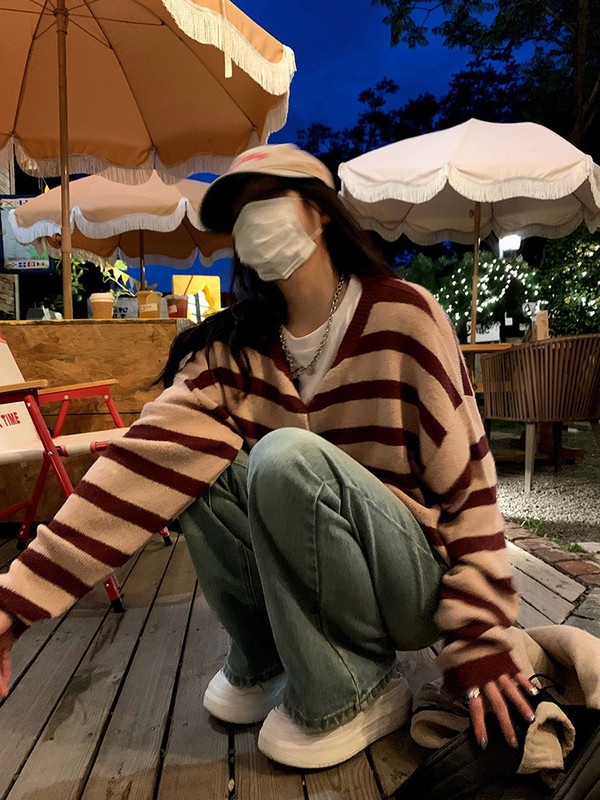 Vintage prugasti kardigani Ženski široki proljetni slatki džemperi Ulzzang Streetwear Dizajnirana osnovna pletiva Harajuku za mlade