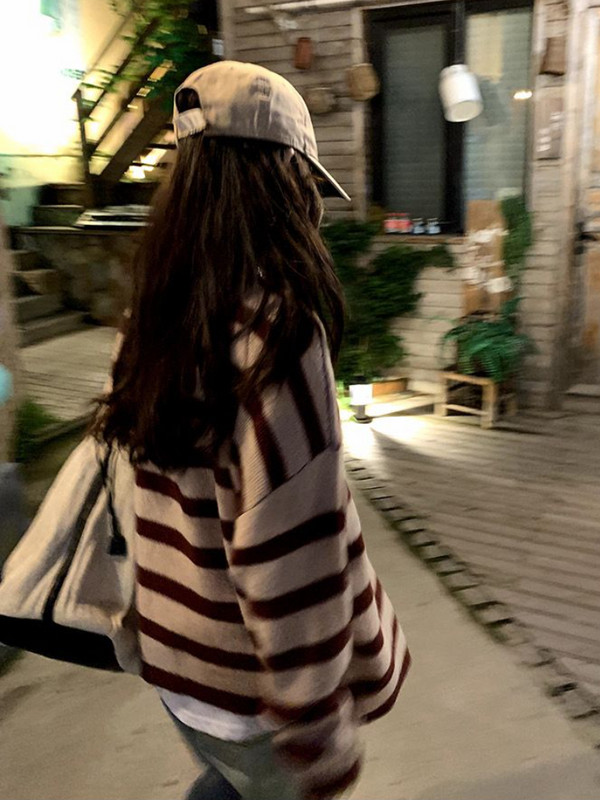 Vintage prugasti kardigani Ženski široki proljetni slatki džemperi Ulzzang Streetwear Dizajnirana osnovna pletiva Harajuku za mlade