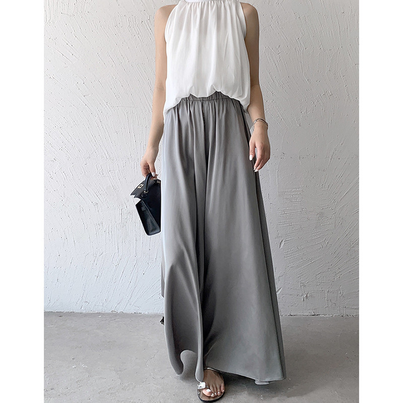 Ženska Y2K odjeća Hlače širokih nogavica od bijele ledene svile Ženske ljetne široke hlače s visokim strukom, široke široke haljine, ležerne hlače u korejskom stilu