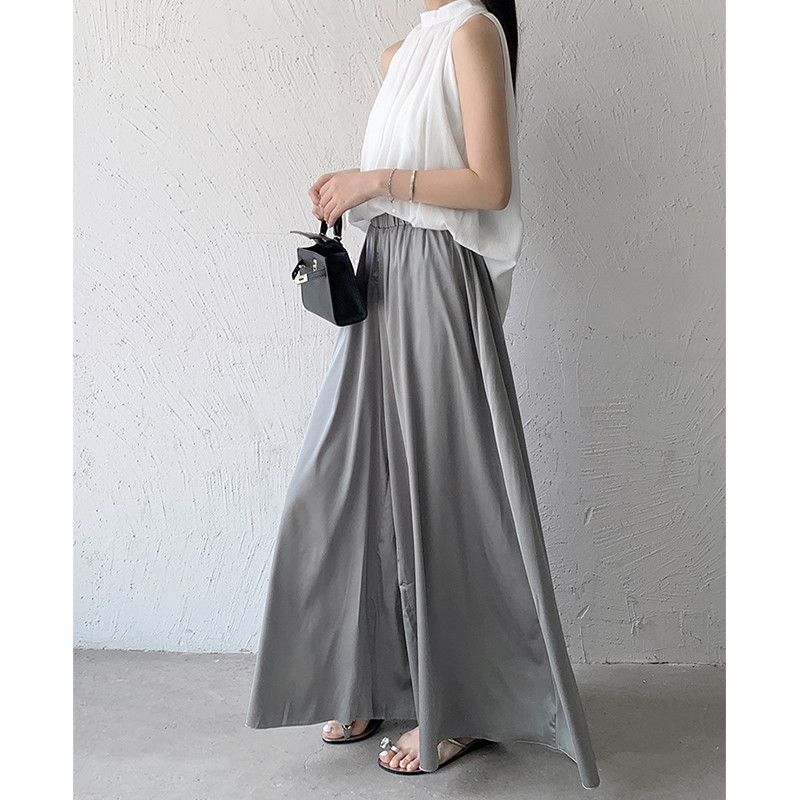 Ženska Y2K odjeća Hlače širokih nogavica od bijele ledene svile Ženske ljetne široke hlače s visokim strukom, široke široke haljine, ležerne hlače u korejskom stilu