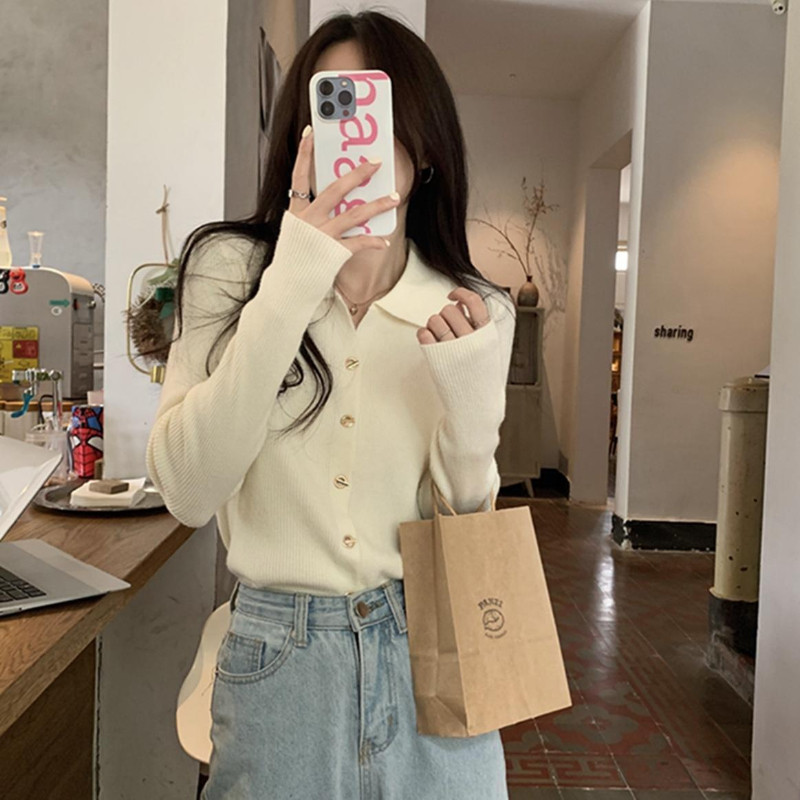 Ženski kardigan u 5 boja, elegantan, jednostavan korejski stil, pletenje za slobodno vrijeme, udoban trendovski jesenski retro dizajn, jednobojni uredski ženski