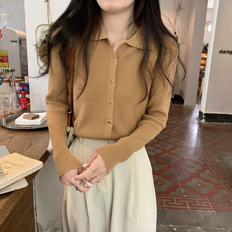 Ženski kardigan u 5 boja, elegantan, jednostavan korejski stil, pletenje za slobodno vrijeme, udoban trendovski jesenski retro dizajn, jednobojni uredski ženski