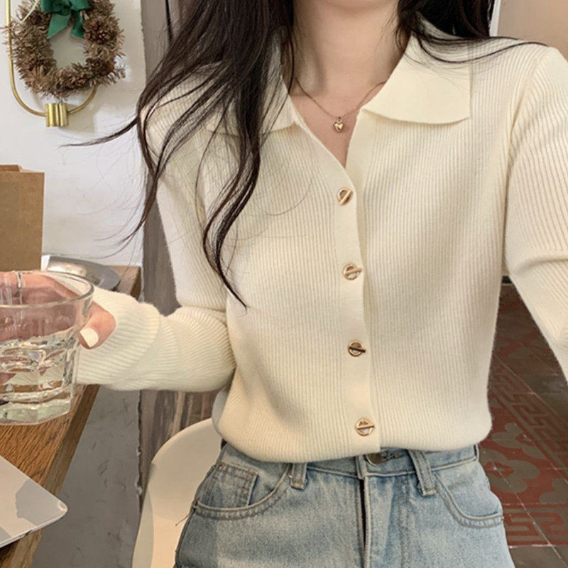 Ženski kardigan u 5 boja, elegantan, jednostavan korejski stil, pletenje za slobodno vrijeme, udoban trendovski jesenski retro dizajn, jednobojni uredski ženski