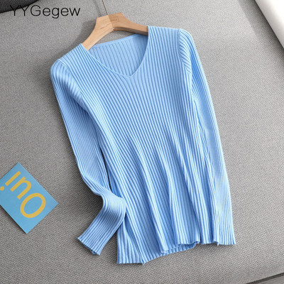 Osnovni jednobojni jesenski zimski pulover s V-izrezom Ženski tanki pleteni pulover dugih rukava Badycon pulover jeftin