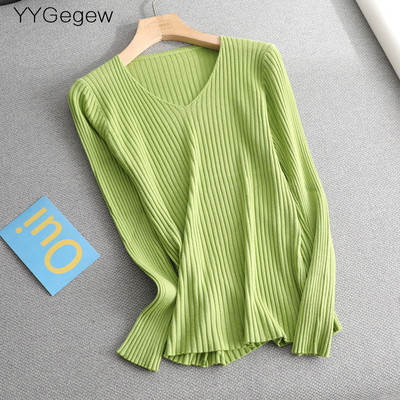 Osnovni jednobojni jesenski zimski pulover s V-izrezom Ženski tanki pleteni pulover dugih rukava Badycon pulover jeftin