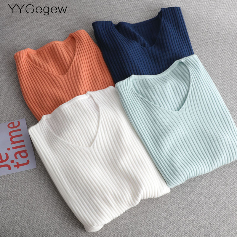Osnovni jednobojni jesenski zimski pulover s V-izrezom Ženski tanki pleteni pulover dugih rukava Badycon pulover jeftin