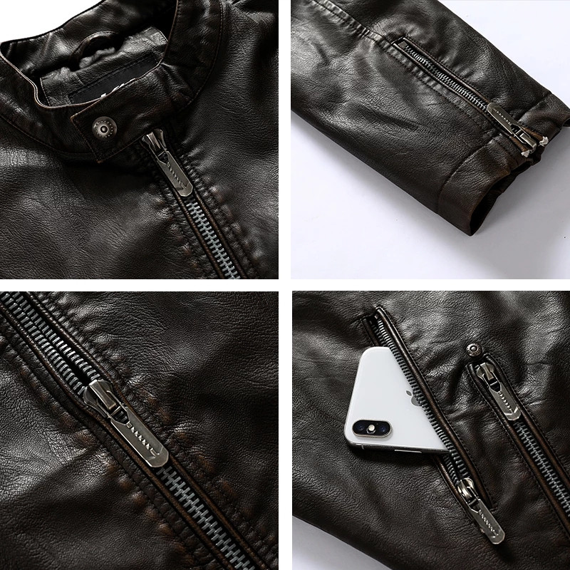 Mootorratta nahktagi meeste sügistalvine kunst PU jakid vabaaja tikandid biker mantel Tõmblukk fliis tuulekindel välirõivad 5XL