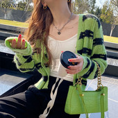 Kardigan Ženska prugasta pletenina Jednostavna studentska sveučilišna dnevna majica s V-izrezom Ženstvena Hipster preppy stila Slatki ženski pulover Sve vrste