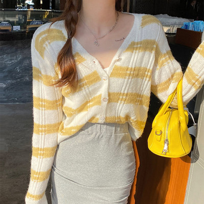Kardigan Ženska prugasta pletenina Jednostavna studentska sveučilišna dnevna majica s V-izrezom Ženstvena Hipster preppy stila Slatki ženski pulover Sve vrste