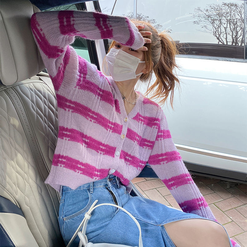 Kardigan Ženska prugasta pletenina Jednostavna studentska sveučilišna dnevna majica s V-izrezom Ženstvena Hipster preppy stila Slatki ženski pulover Sve vrste