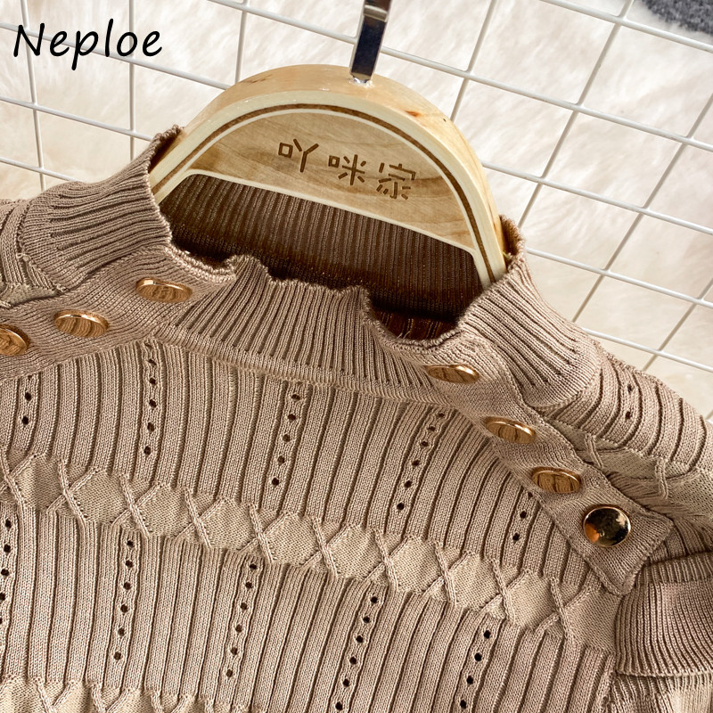 Neploe kaelusega ühevärvilised pikkade varrukatega kampsunid, 2023. aasta vintage kampsun, Mujer pull Femme õõnsad volangid lapiga džemprid