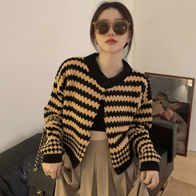 Kardigan Ženska prugasta Kreativnost Sveobuhvatna Ženska Udobna osobnost Ulična odjeća Korejski stil Popularno Mekano Jednostavno Slobodno vrijeme Jesen