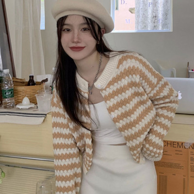Kardigan Ženska prugasta Kreativnost Sveobuhvatna Ženska Udobna osobnost Ulična odjeća Korejski stil Popularno Mekano Jednostavno Slobodno vrijeme Jesen
