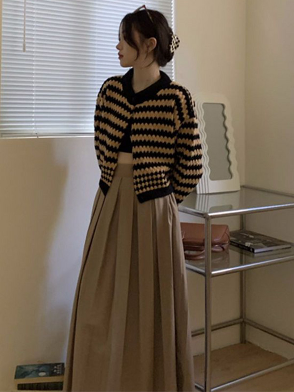 Kardigan Ženska prugasta Kreativnost Sveobuhvatna Ženska Udobna osobnost Ulična odjeća Korejski stil Popularno Mekano Jednostavno Slobodno vrijeme Jesen