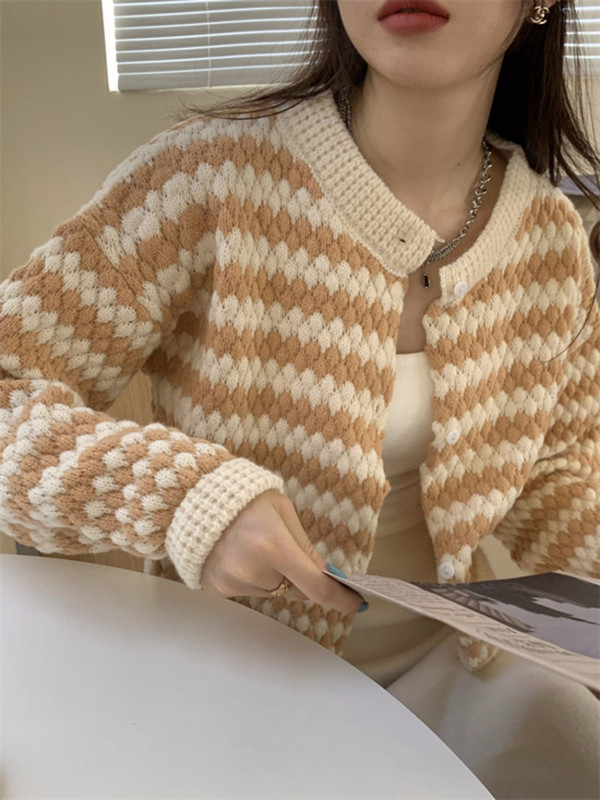 Kardigan Ženska prugasta Kreativnost Sveobuhvatna Ženska Udobna osobnost Ulična odjeća Korejski stil Popularno Mekano Jednostavno Slobodno vrijeme Jesen