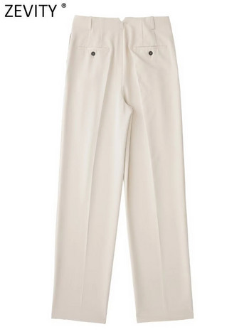 Zevity Γυναικεία μόδα Μπροστινές πιέτες Σχέδιο Casual ίσιο παντελόνι Γυναικείο παντελόνι με φερμουάρ Fly Pocket Παντελόνι Pantalones Mujer P2502
