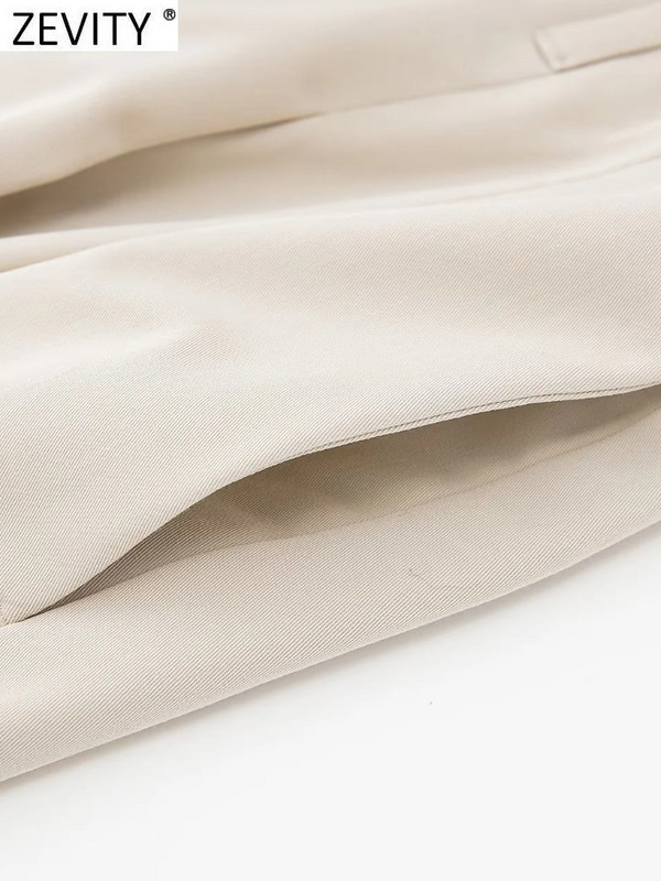 Zevity Ženske modne prednje nabore s dizajnom Ležerne ravne hlače Ženske hlače s patentnim zatvaračem s kratkim džepovima Pantalones Mujer hlače P2502