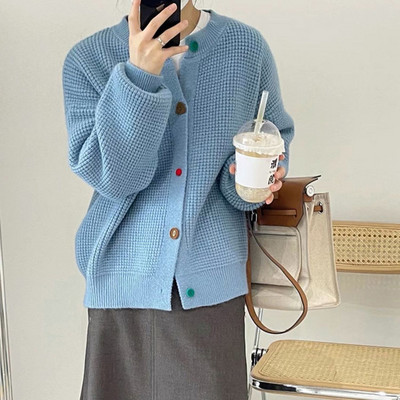 Ženski kardigan slatkih boja Modni, elegantni, udobni, vruće rasprodani, ženstveni pleteni, slobodni Harajuku O-izrez Jednostavni, jednobojni Mujer De Moda