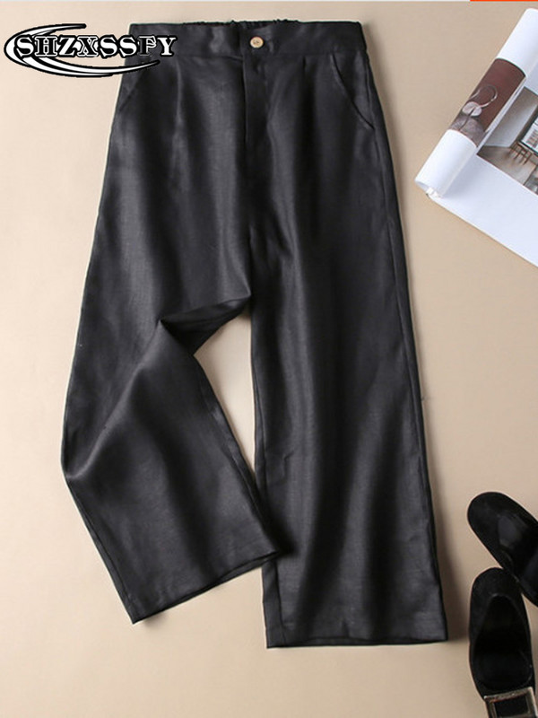 Ženske hlače Pamuk i 100% lan Nove labave Capris hlače širokih nogavica Ženske ležerne ravne ljetne ženske sportske hlače visokog struka