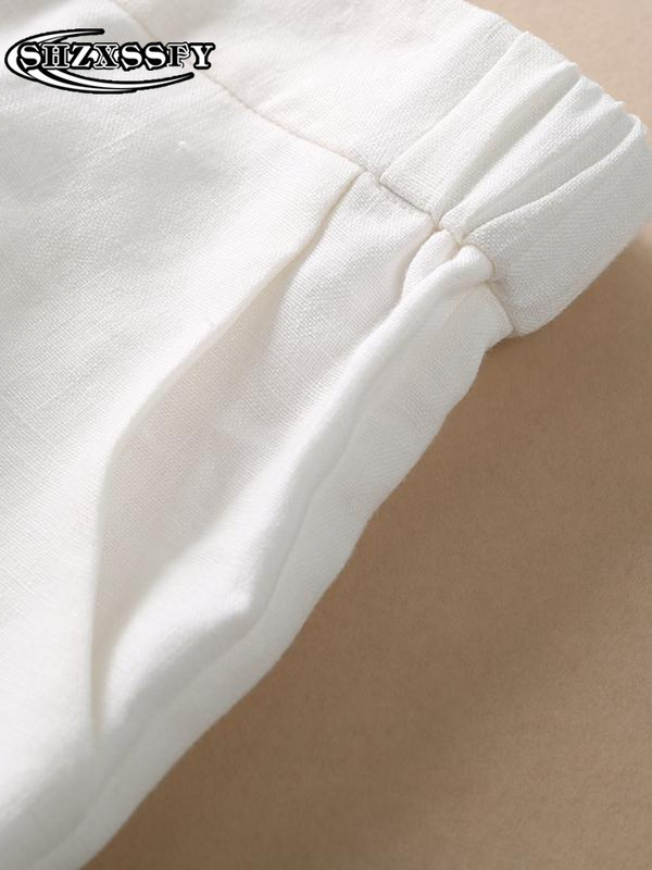 Ženske hlače Pamuk i 100% lan Nove labave Capris hlače širokih nogavica Ženske ležerne ravne ljetne ženske sportske hlače visokog struka