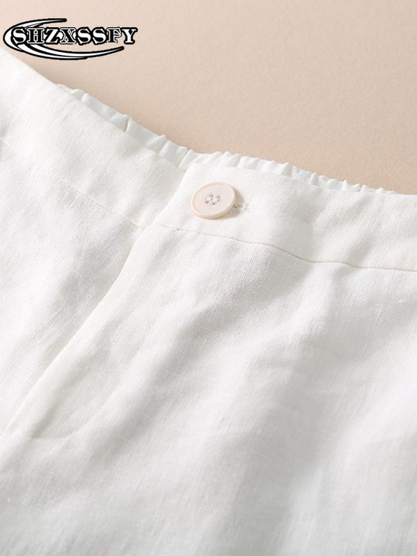 Ženske hlače Pamuk i 100% lan Nove labave Capris hlače širokih nogavica Ženske ležerne ravne ljetne ženske sportske hlače visokog struka