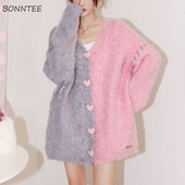 Slatki kardigani Ženski dugmad na dugmad Labavi nježni patchwork Jesenski šik modni dugi stilski mekani džemperi obloženi ležerni prikladni