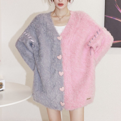 Slatki kardigani Ženski dugmad na dugmad Labavi nježni patchwork Jesenski šik modni dugi stilski mekani džemperi obloženi ležerni prikladni