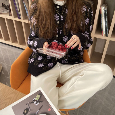 Ženski kardigan s printom Ženski proljetni korejski stil s okruglim izrezom i dugim rukavima Slatka za slobodno vrijeme Udobna pletena gornja odjeća u stilu vintage