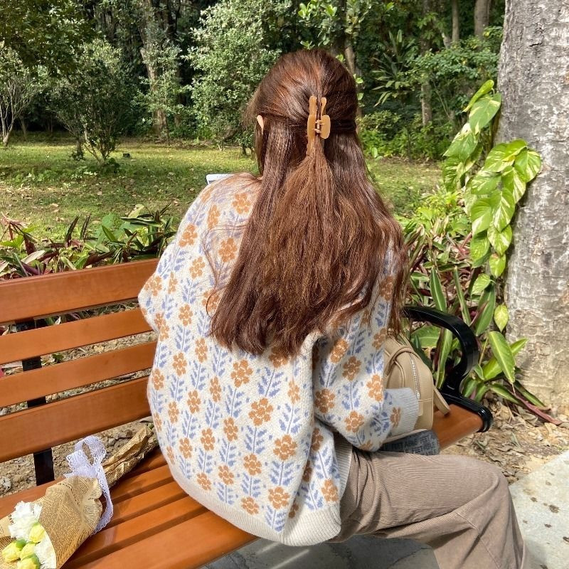 Ženski kardigan s printom Ženski proljetni korejski stil s okruglim izrezom i dugim rukavima Slatka za slobodno vrijeme Udobna pletena gornja odjeća u stilu vintage