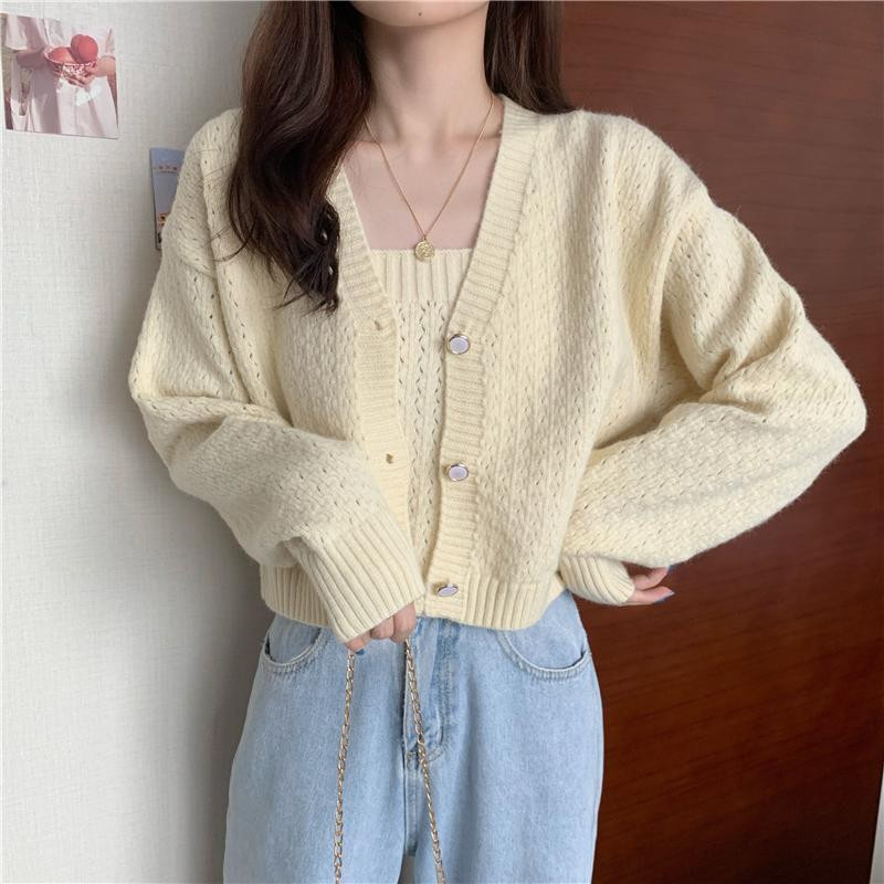 Ženski kardigan, jednobojni, skraćeni, nježni, jednostavni, za slobodno vrijeme, u 3 boje, fakultetsko proljeće, popularni udobni široki ženstveni džemper Ulzzang