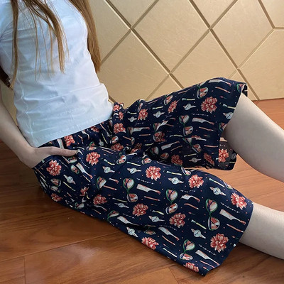 Ženske ljetne hlače od umjetne pamučne svile, široke hlače za plažu s tankim printom, kućne meke pidžame, ležerne hlače širokih nogavica, ženske XL