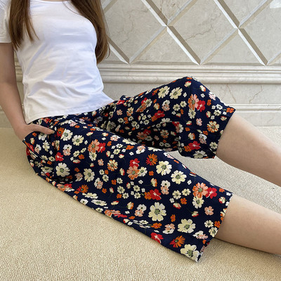 Ženske ljetne hlače od umjetne pamučne svile, široke hlače za plažu s tankim printom, kućne meke pidžame, ležerne hlače širokih nogavica, ženske XL