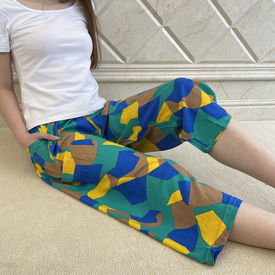 Ženske ljetne hlače od umjetne pamučne svile, široke hlače za plažu s tankim printom, kućne meke pidžame, ležerne hlače širokih nogavica, ženske XL