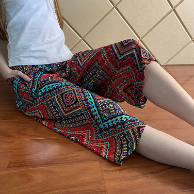 Ženske ljetne hlače od umjetne pamučne svile, široke hlače za plažu s tankim printom, kućne meke pidžame, ležerne hlače širokih nogavica, ženske XL