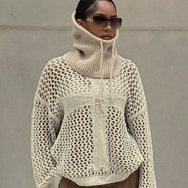 Γυναικεία μακρυμάνικα πλεκτά μπλουζάκια Φαρδιά μασίφ λεπτό πλεκτό πουλόβερ Εξαιρετικό μπλουζάκι μπλουζάκι ρετρό σταυρωτό πουλόβερ