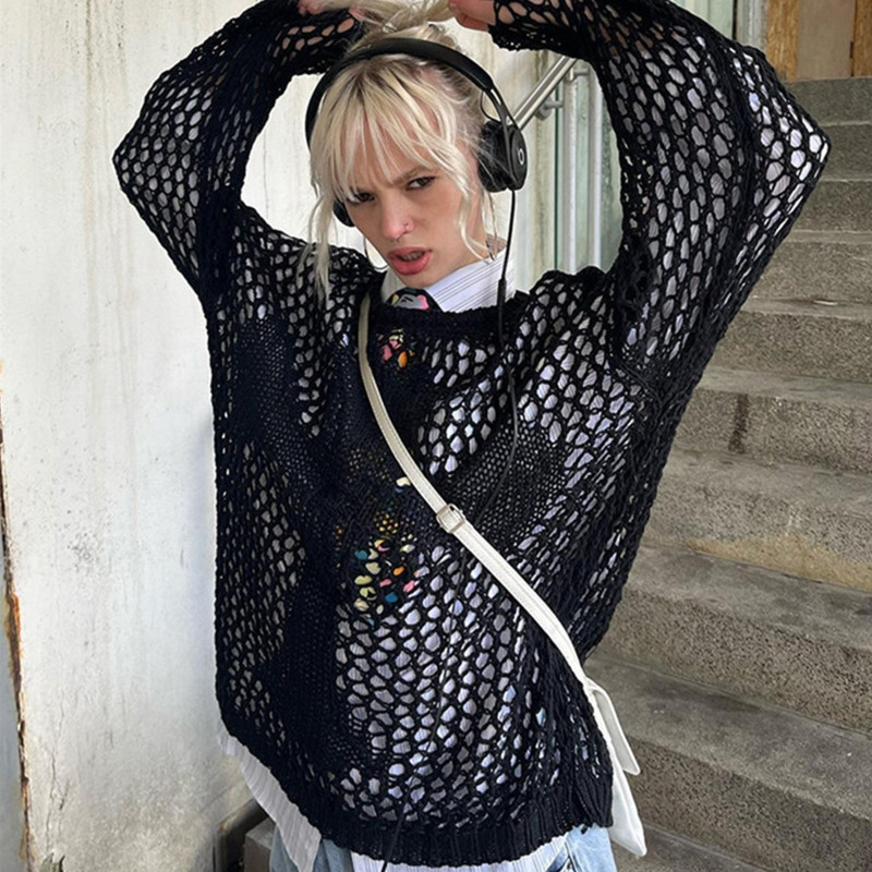 Γυναικεία μακρυμάνικα πλεκτά μπλουζάκια Φαρδιά μασίφ λεπτό πλεκτό πουλόβερ Εξαιρετικό μπλουζάκι μπλουζάκι ρετρό σταυρωτό πουλόβερ