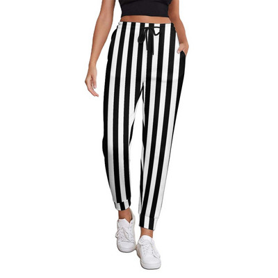 Vertikaalsed triibulised püksid naiste Burgundia ja kollased hiphopi dressipüksid kevadised moodsa disainiga püksid, suur suurus 2XL