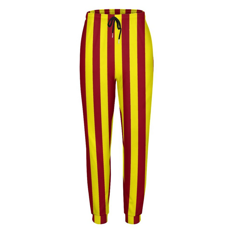 Vertikaalsed triibulised püksid naiste Burgundia ja kollased hiphopi dressipüksid kevadised moodsa disainiga püksid, suur suurus 2XL