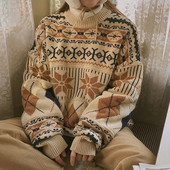 ZOKI uued kampsunid naiste sviiter, lõdva kaelusega kudumine kampsun, vintage žakaarmustriga paariline džemprid, suured tänavarõivaste topid