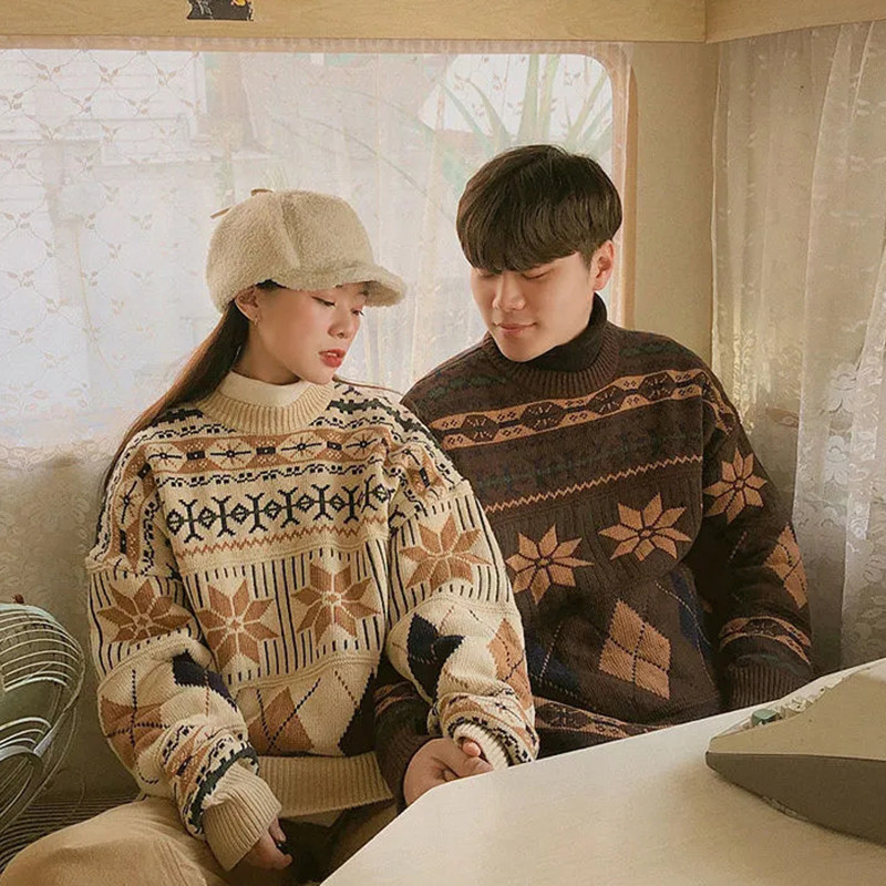 ZOKI uued kampsunid naiste sviiter, lõdva kaelusega kudumine kampsun, vintage žakaarmustriga paariline džemprid, suured tänavarõivaste topid