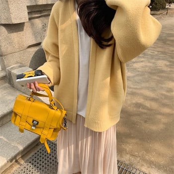 Γυναικείες ζακέτες Loose Lazy Solid Soft Casual Preppy Style Knitted Autumn New Sweet Girlish Korean Version Trender Minimalist Chic