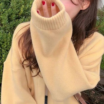 Γυναικείες ζακέτες Loose Lazy Solid Soft Casual Preppy Style Knitted Autumn New Sweet Girlish Korean Version Trender Minimalist Chic