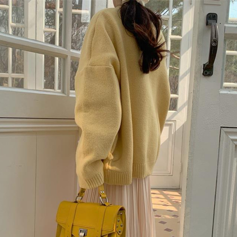 Ženski kardigani opušteni, lijeni, jednobojni, meki, ležerni, elegantni, pleteni jesenski novi, slatki, djevojački, korejska verzija, nježni minimalistički šik