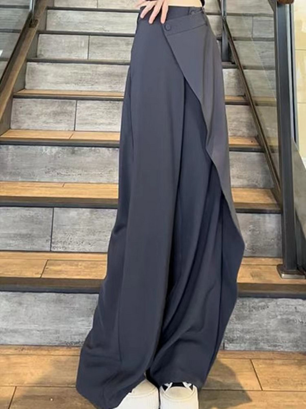 Κορεάτικες νέες αφίξεις Ανοιξιάτικο ασύμμετρο σχέδιο Γυναικείο παντελόνι με φαρδύ ψηλόμεσο γυναικείο παντελόνι
