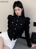 Apkarpyti megztiniai Moteriški Elegantiški moteriški ploni vintažiniai prancūziško stiliaus estetiški drabužiai Nauji rudeniniai, miela pūkuota rankovė Paprasta Populiaru