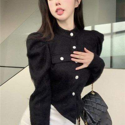 Apkarpyti megztiniai Moteriški Elegantiški moteriški ploni vintažiniai prancūziško stiliaus estetiški drabužiai Nauji rudeniniai, miela pūkuota rankovė Paprasta Populiaru