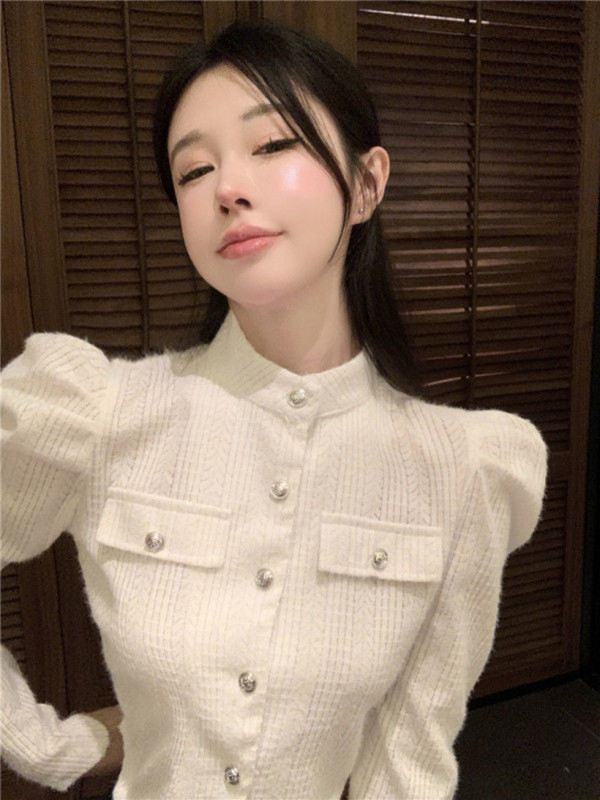 Apkarpyti megztiniai Moteriški Elegantiški moteriški ploni vintažiniai prancūziško stiliaus estetiški drabužiai Nauji rudeniniai, miela pūkuota rankovė Paprasta Populiaru