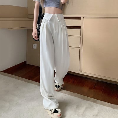 Rimocy Fashion Design Hlače visokog struka Ženske korejske ravne široke hlače 2023 Ženske nove jesenske uredske široke hlače Žene