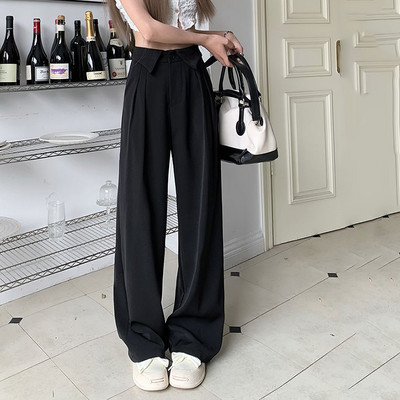 Rimocy Fashion Design Hlače visokog struka Ženske korejske ravne široke hlače 2023 Ženske nove jesenske uredske široke hlače Žene