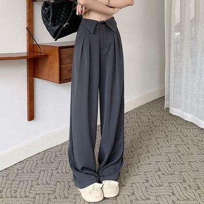 Rimocy Fashion Design Hlače visokog struka Ženske korejske ravne široke hlače 2023 Ženske nove jesenske uredske široke hlače Žene